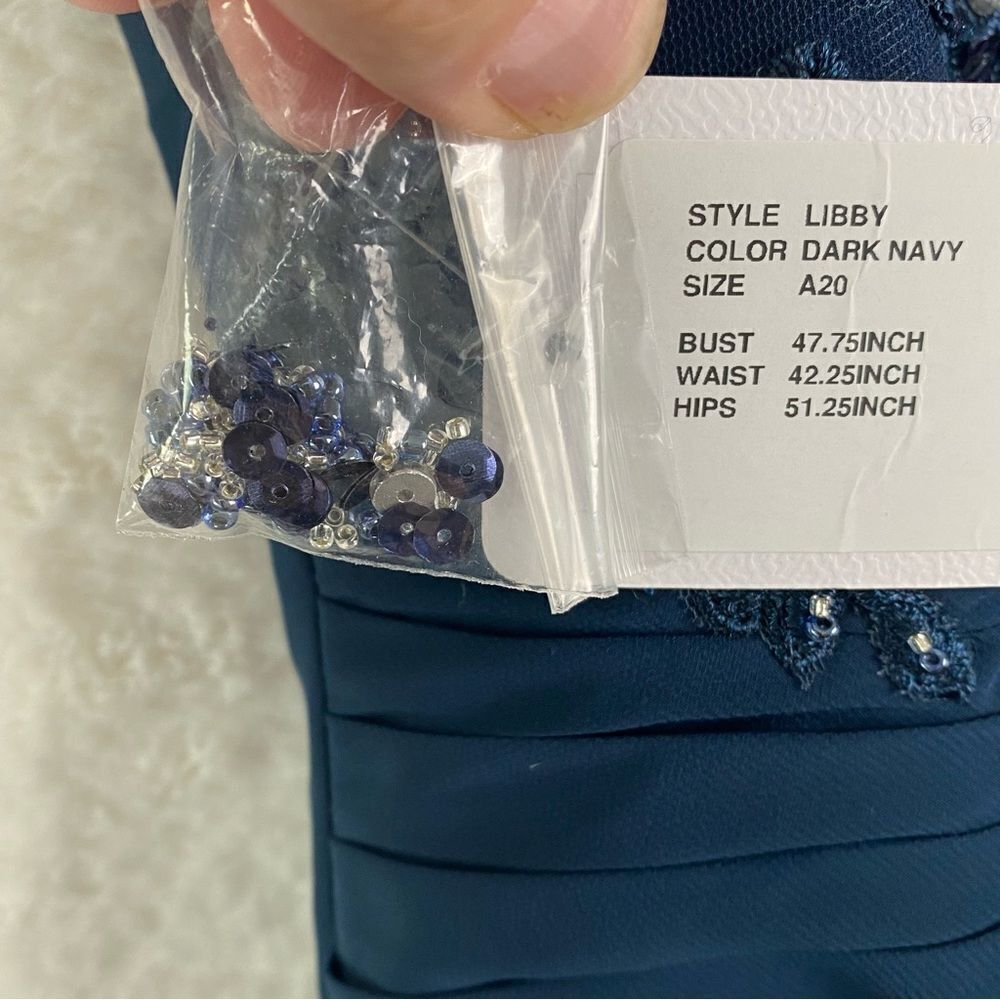 Azazie Libby A-Line Scoop Sequins Chiffon Dress Sz 20 Dark Navy Wedding - Picture 16 of 16